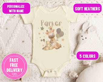 Personalized Giraffe Baby Onesie, Airlume Cotton, Baby Shower Gift