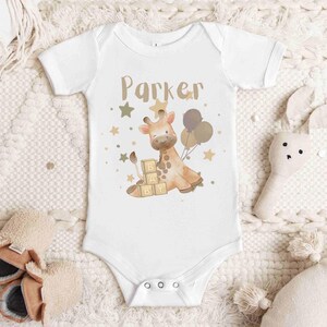 Personalized Giraffe Baby Onesie, Airlume Cotton, Baby Shower Gift White