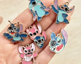 cartoon enamel charms,stitch charms,cute charms for jewelry making,DIY bracelet charms,kawaii cartoon pendants,cartoon gift charms