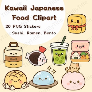Kawaii Japanese Food Sticker Pack 20 Cute PNG Cliparts Sushi, Bento, Matcha GoodNotes + Commercial Use