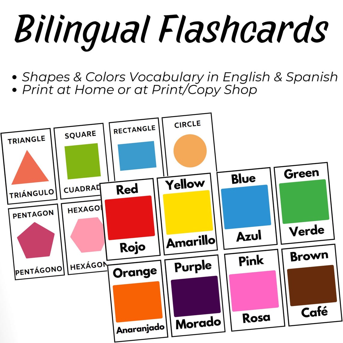 Bilingual English and Spanish Vocabulary Flashcards Shapes & Colors ...