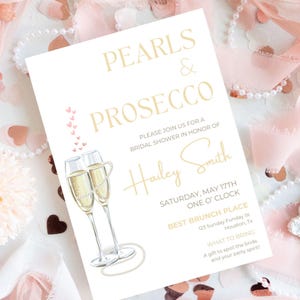 Pearls & Prosecco Bridal Shower Invitation: Elegant Canva Template (Digital Download