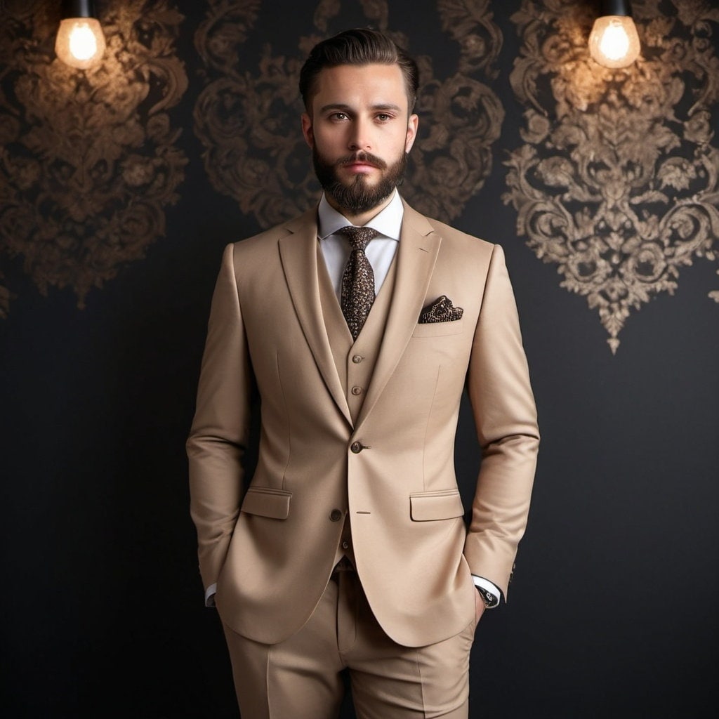 Rose Gold Rustic Tan Suits For Wedding Western Suit Trajes Para