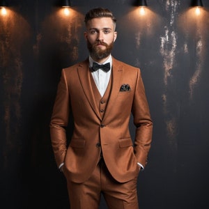 Classic Rust Three Piece Slim Fit Suit For Men, Groom And Groomsmen Suit For Wedding, Tailored Suit, Prom Wear, bespoke for Men