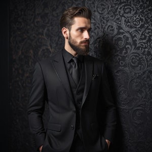 Black Slim Fit Groomsmen Suit | Bespoke 3-Piece Formal Set for Prom & Weddings