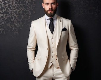 Ivory Slim Fit Suit: Men&#39;s 3-Piece Wedding Suit