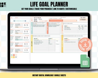 Custom Digital Life Goal & Habit Tracker, Productivity Planner, Instant Download