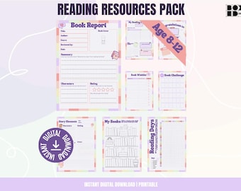 Kids Reading Resources Pack: Printable Logs, Challenges, Reports (Ages 8-12) (Digital Download)