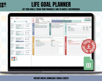 Custom Digital Life Goal & Habit Tracker, Productivity Planner, Instant Download