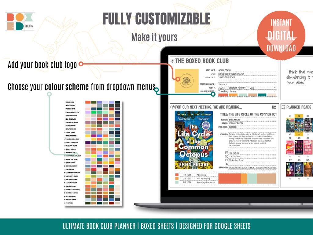 Book Club Spreadsheet Example Book Club Planner Google Sheets Template, Organizer & Dashboard ...