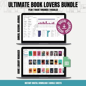 Pacchetto per amanti dei libri, diario di lettura annuale e gestore della biblioteca domestica, Fogli Google, tracker di lettura digitale, organizzatore di libri