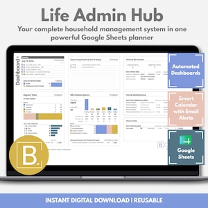 Life Admin Hub Google Sheets Planner | Household Organizer, Task Tracker (Digital Download)