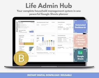 Life Admin Hub Google Sheets Planner | Household Organizer, Task Tracker (Digital Download)