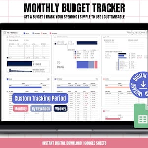 Monthly Budget Tracker: Customizable Google Sheets Planner (Digital Download)