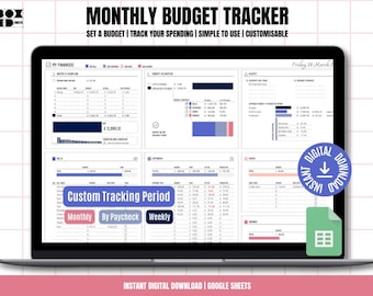 Monthly Budget Tracker: Customizable Google Sheets Planner (Digital Download)