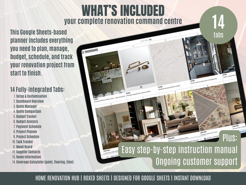 Renovation Planner Spreadsheet | Home Remodel Budget & Project Tracker | Contractor Quote Manager | Google Sheets Dashboard image 2