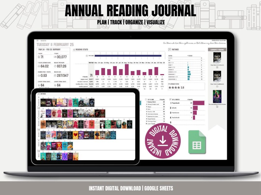 Annual Reading Journal: Google Sheets Book Tracker (digital Download ...
