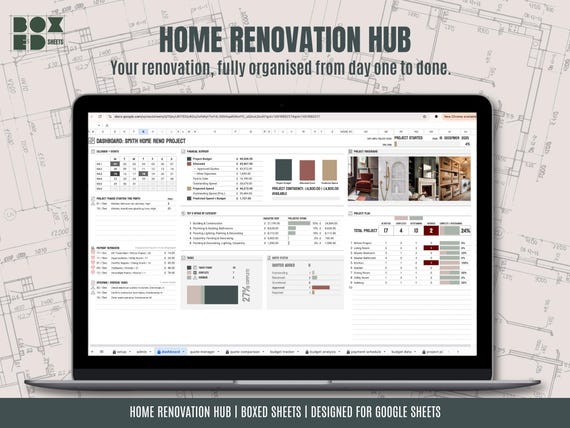 Renovation Planner Spreadsheet | Home Remodel Budget & Project Tracker | Contractor Quote Manager | Google Sheets Dashboard