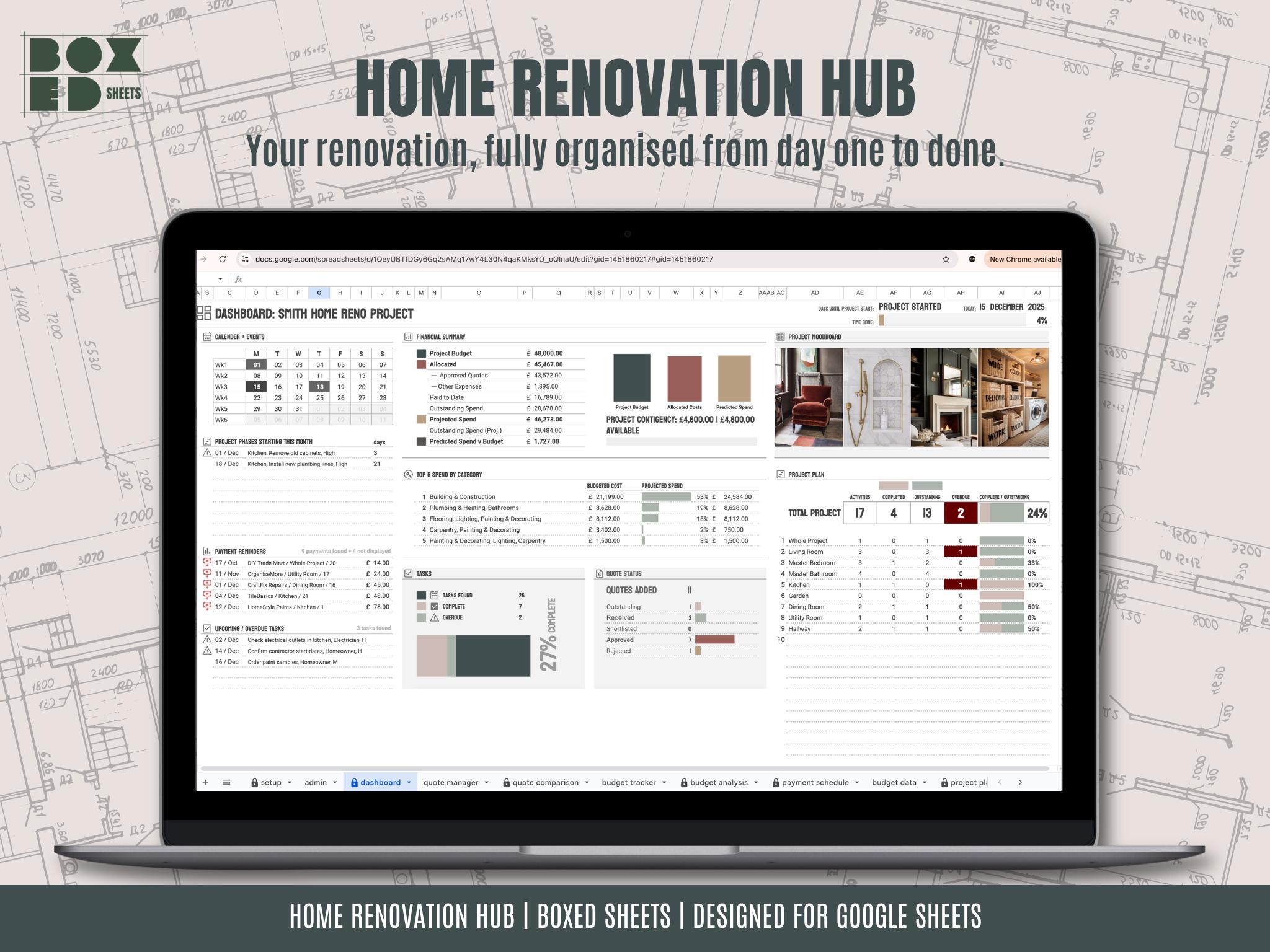 Renovation Planner Spreadsheet | Home Remodel Budget & Project Tracker ...