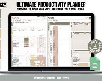 Digital Productivity Planner: Google Sheets, Time Blocking (Digital Download)