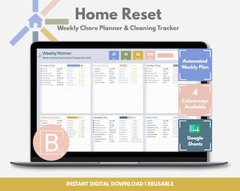 Cleaning Schedule & Chore Planner for Google Sheets | Home Reset Planner