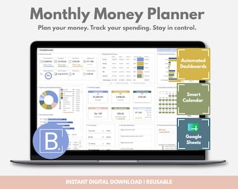 Monthly Money Tracker Google Sheets | Paycheck Budget Spreadsheet | Expense, Bill & Subscription Tracker | Personal Finance Template