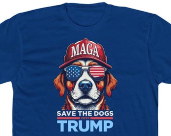 Camiseta con el mensaje "Vota por TRUMP DOG" para hombres y mujeres • Salva a los perros • Camiseta con la bandera de EE. UU. "Se están comiendo a las mascotas" • Gorra Trump Maga • Azul real