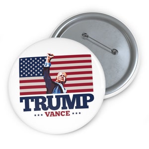TRUMP VANCE Fist Pump Election Button • 2024 Presidential Pin • 3&quot; Lightweight & Durable Metal Button • USA American Flag Maga Pin