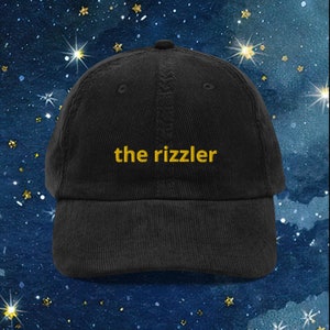 Embroidered &quot;The Rizzler&quot; Vintage Corduroy Hat | Gen Z Slang, Gift for Boyfriend, Funny Meme Gift, Funny Rizz Hat, Rizz Gift