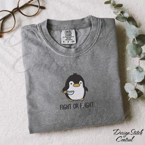Embroidered Fight or Flight Penguin Comfort Colors TShirt | Embroidery Penguin Shirt, Cute Penguin Lover Gift, Premium Cotton Penguin Tshirt