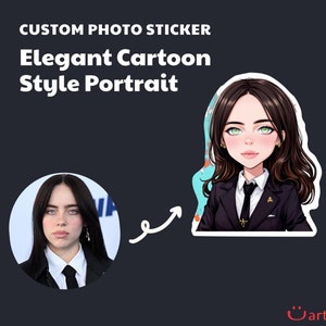Turn your photo into sticker | Elegant Cartoon Style, custom portrait sticker, vinyl, waterproof laptop sticker, custom art, gift sticker