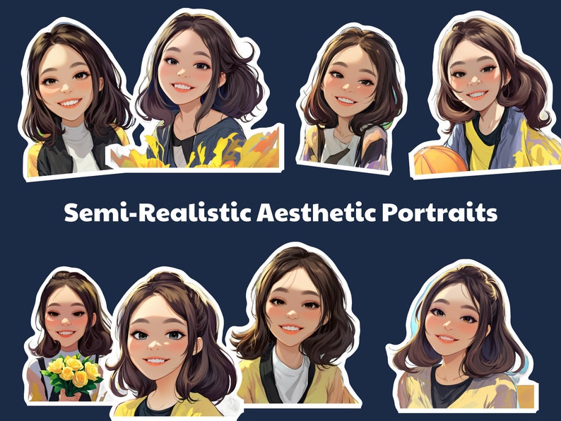 Custom Semirealistic Aesthetic Portrait, Vinyl Waterproof Sticker