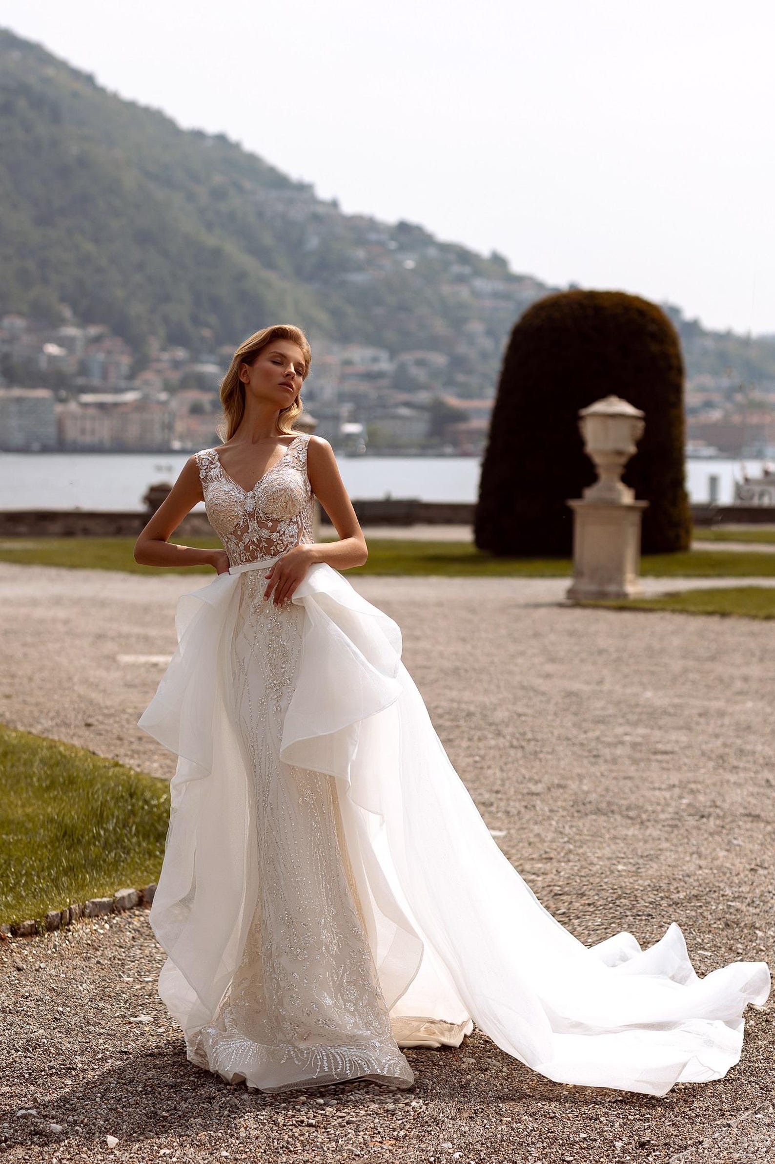 Detachable Train Long Sleeves Mermaid Wedding Dress main image 0