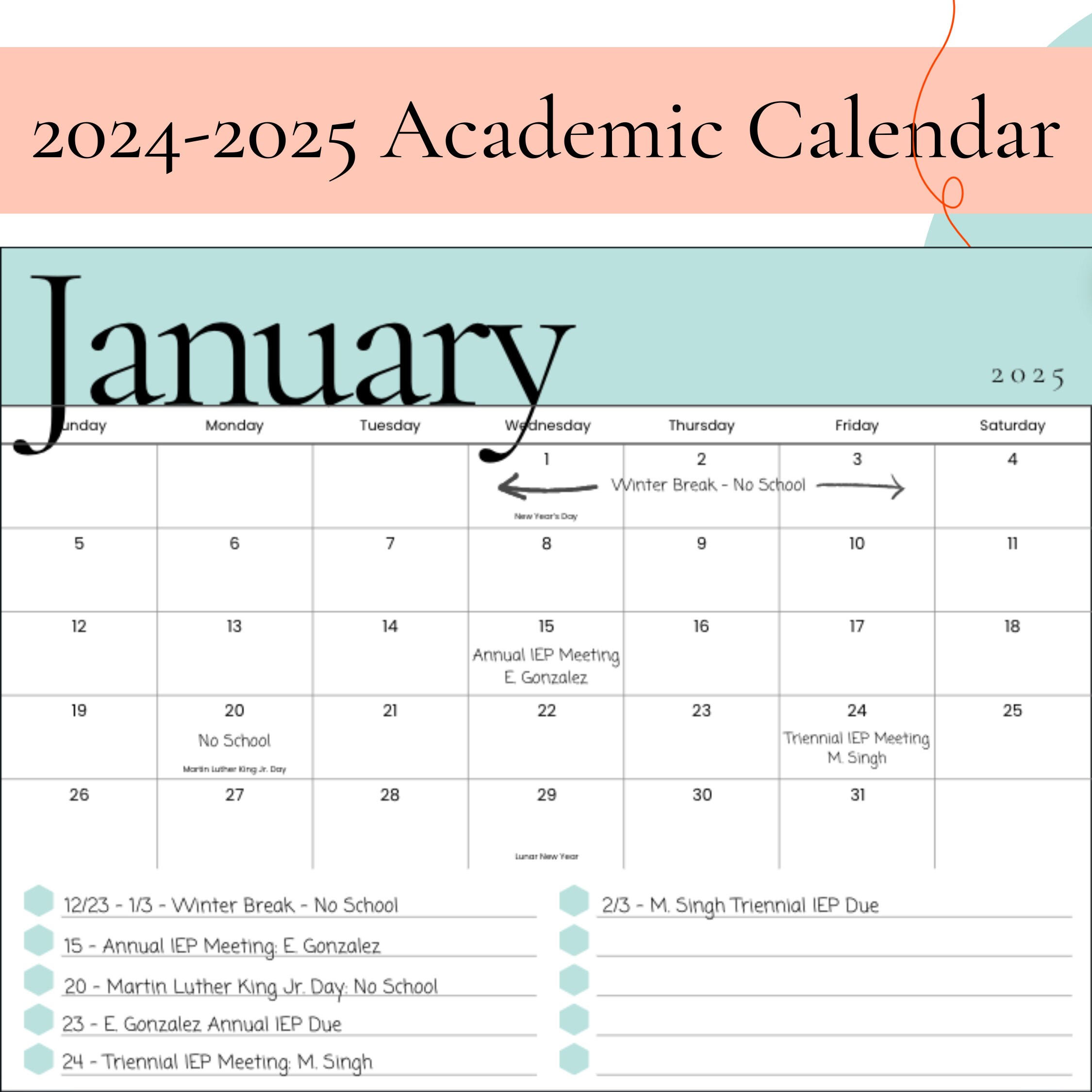 Academic Calendar 2024-2025 | Printable PDF Planner Pages - Etsy