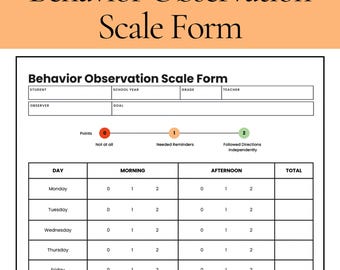 Behavior Observation Scale Form | Weekly Behavior Tracker | Following Directions