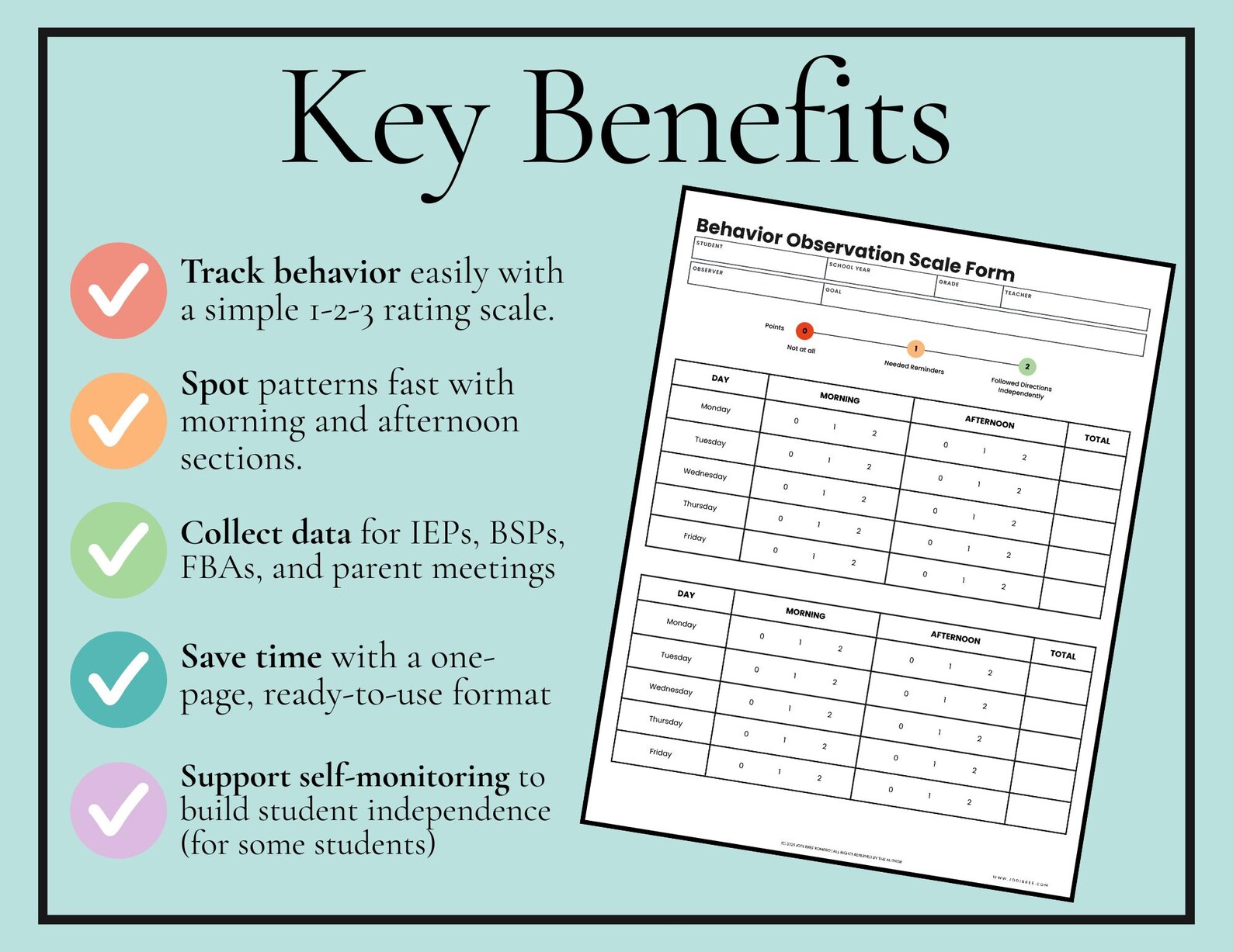 Behavior Observation Scale Form | Weekly Behavior Tracker | Following ...