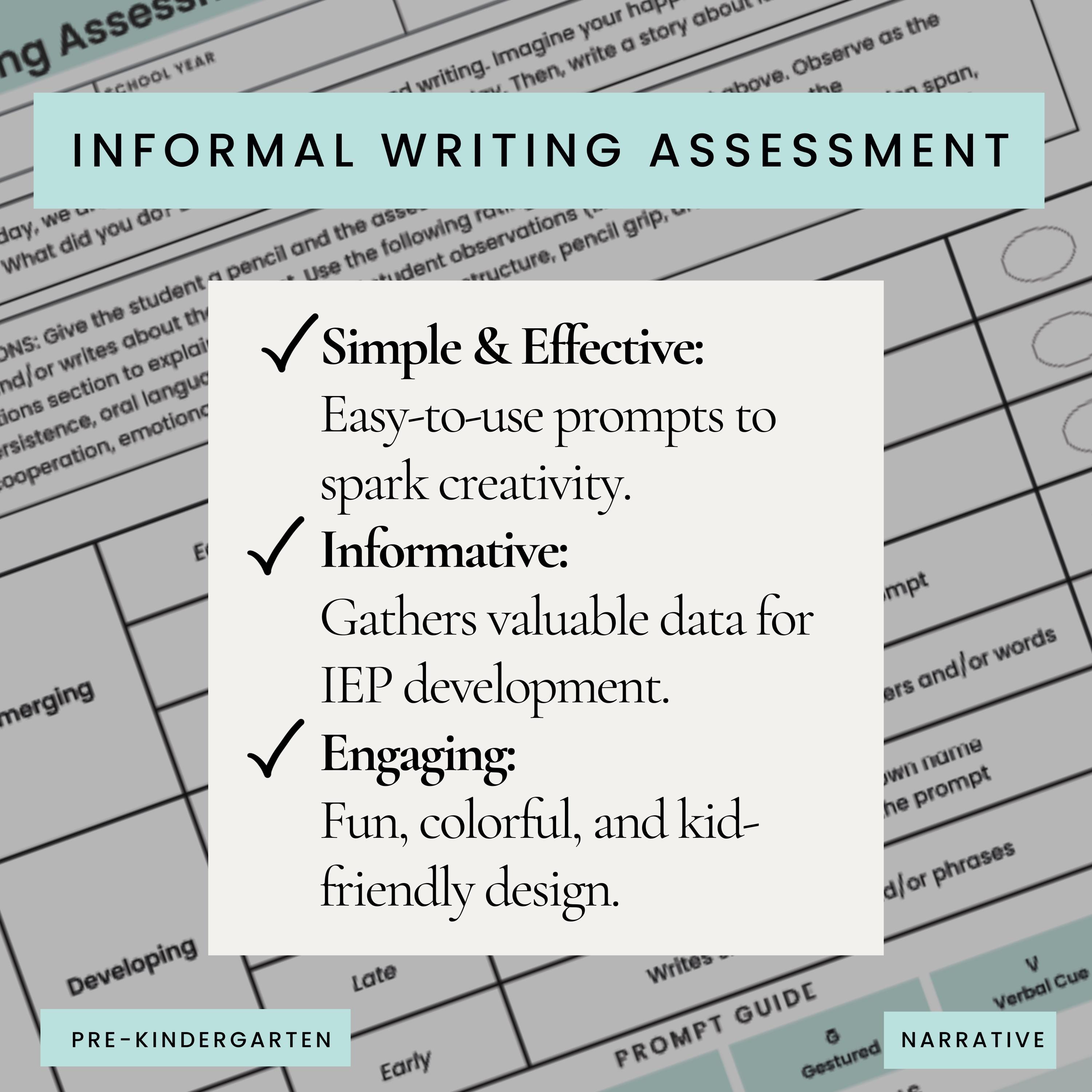 Informal Writing Assessment | Pre-kindergarten Pre-k | Narrative ...