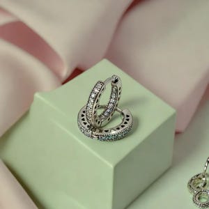 Pave Heart Hoop Earrings Elevate Your Daily Look Trendy Women's Sterling Silver Rhinestone Hoop Earrings with Cut-Out Hearts Small Romantic