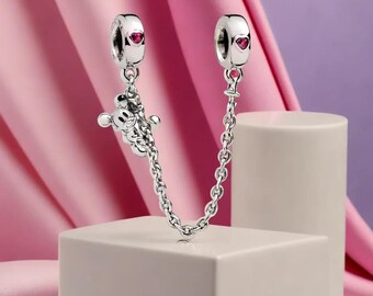 Climbing Mickey Mouse Sterling Silver Safety Chain for Bracelet