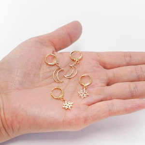 Crescent Moon Earrings / North Star Earrings / Celestial Earrings / Gold Huggie Hoop Earrings / Moon Earrings Star Earrings / Moon And Star