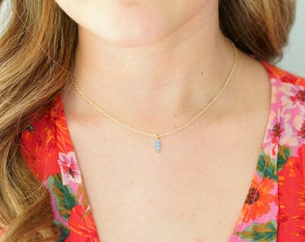 Dainty Gold Necklace / Simple Gold Necklace / Beaded Choker / Gold Layering Necklace / Beaded Layering Necklace / Dainty Blue Necklace