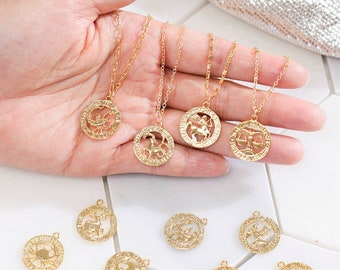 Zodiac Necklace / Gold Zodiac Necklace / Zodiac Sign Necklace / Zodiac Coin Necklace / Gold Zodiac Disc Necklace / Zodiac Charm Necklace