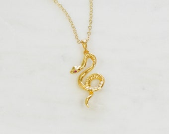 Gold Snake Necklace / Gold Filled Snake Necklace / Snake Necklace / Gold Necklace / Layering Necklace / Cubic Zirconia Snake Necklace