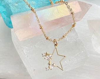 Gold Star Necklace / Star Necklace / Cubic Zirconia Star Necklace / Layering Necklace / Celestial Star Necklace / Constellation Necklace