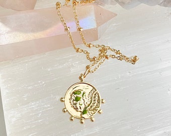 Gold Angel Necklace / Guardian Angel Necklace / Gold Coin Necklace / Religious Necklace / Gold Filled Coin Necklace / Layering Coin Necklace