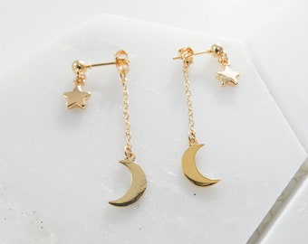 Crescent Moon Earrings / Star Earrings / Celestial Earrings / Moon Earrings Star Earrings / Moon And Star Dangle Earrings / Gold Moon