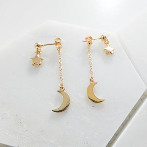 Crescent Moon Earrings / Star Earrings / Celestial Earrings / Moon Earrings Star Earrings / Moon And Star Dangle Earrings / Gold Moon
