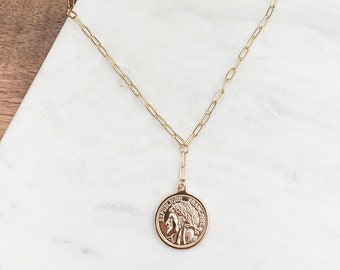 Gold Coin Necklace / Gold Coin Lariat Necklace / Vintage Coin Replica Necklace / Gold Filled Coin Necklace / Layering Coin Necklace