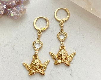 Pendientes de ángel dorados / Pendientes de ángel / Pendientes de querubín dorados / Pendientes largos de querubín / Pendientes colgantes de ángel / Pendientes de querubín / Querubín colgante