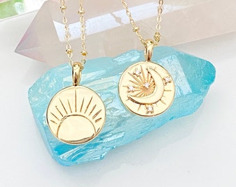 Gold Sun and Moon Necklace / Gold Sun Necklace / Gold Moon Necklace / Gold Filled Necklace / Gold Layering Necklace / Sun & Moon Necklace